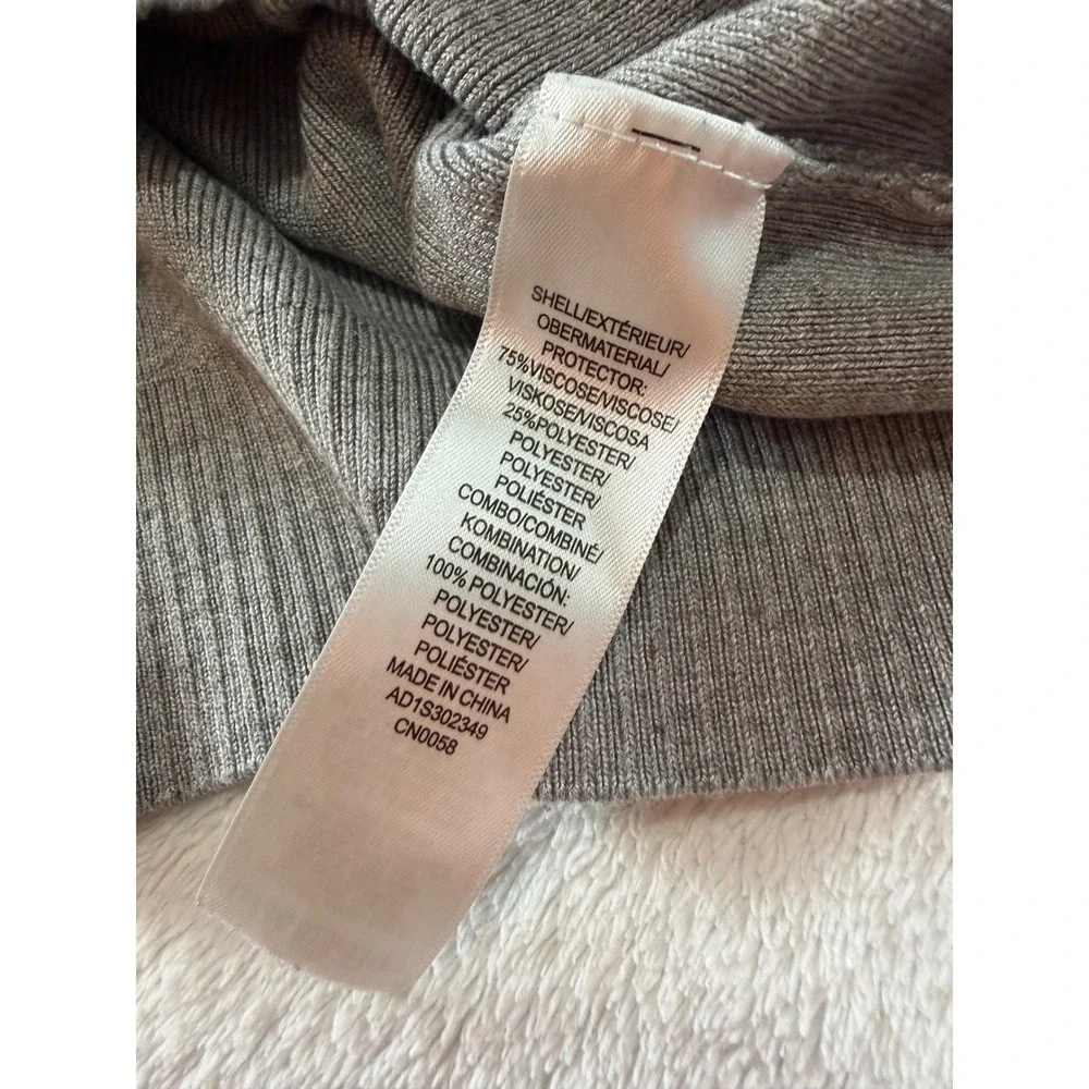 Adrianna Papell Mixed Media Cardigan Grey Knit White Chiffon Sleeve Pearl Button